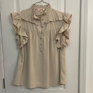 Mazik Cream Ruffled Short Sleeve Blouse